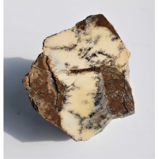 Mleczny chalcedon z czarnymi dendrytami ze Szklar