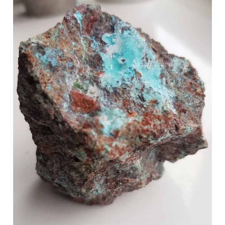 Błękitna chryzokola pokryta szczotką kwarcową z Rędzin k. Kamiennej Góry