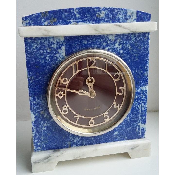 Zegar kominkowy z lazurytu i marmuru w stylu klasycystycznym