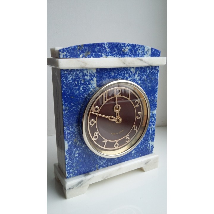 Zegar kominkowy z lazurytu i marmuru w stylu klasycystycznym