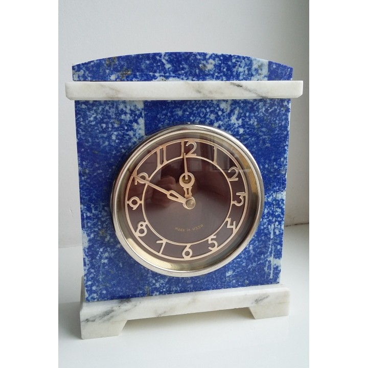 Zegar kominkowy z lazurytu i marmuru w stylu klasycystycznym
