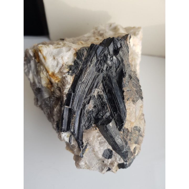 Grupa pięknie błyszczących kryształów turmalinu (szerl) z Piławy Grn.