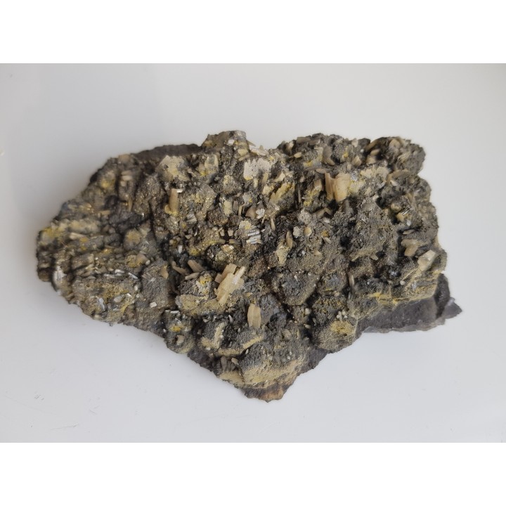 Kryształy cerusytu na galenie z kopalni Trzebionka w Trzebini