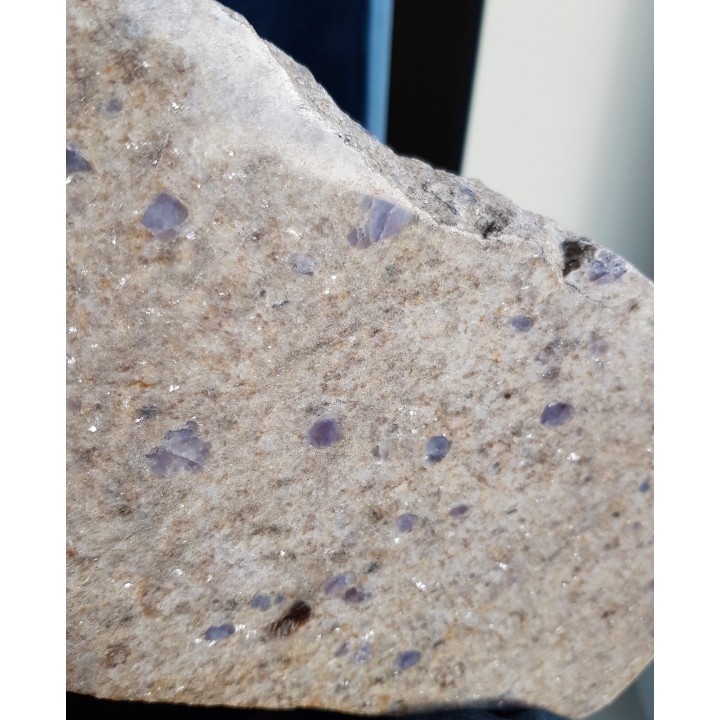 Płyta wyjątkowego gnejsu z fioletowymi blastami kwarcu